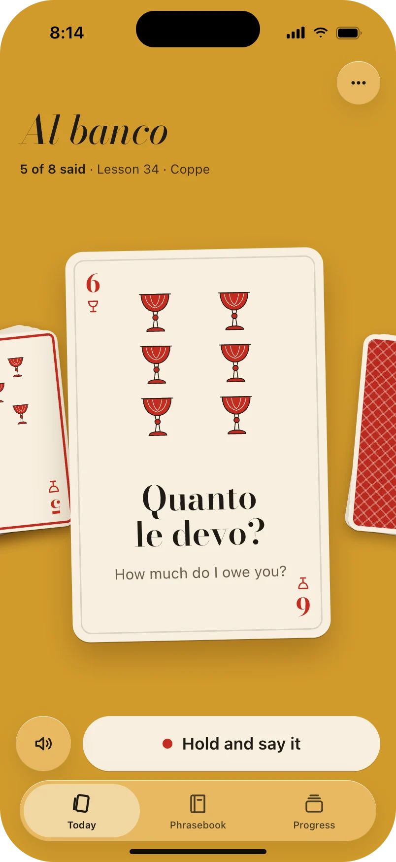 Parlo: Italian lessons as a deck of Neapolitan cards.