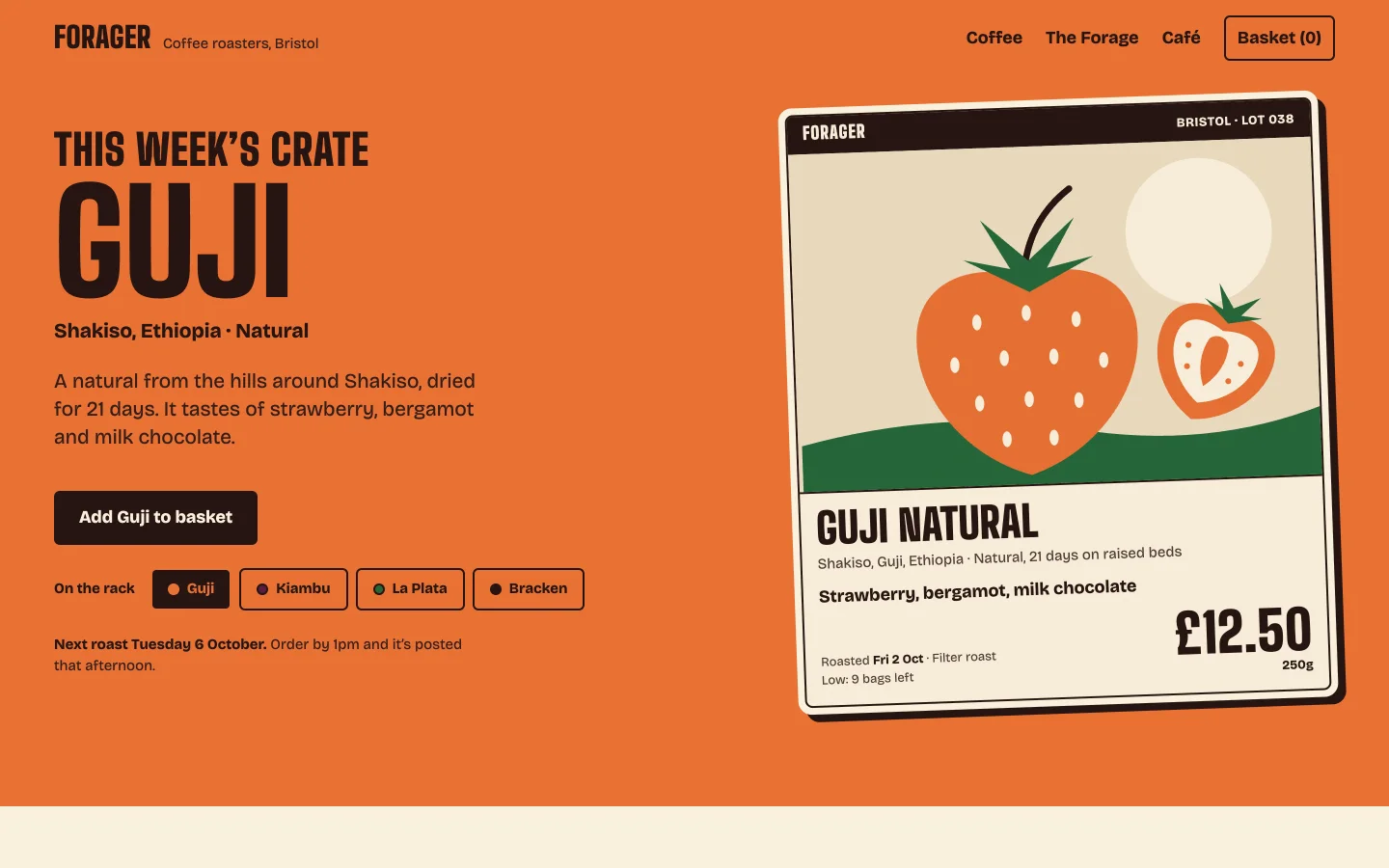 Forager, the same brief with Web Designer: a greengrocer's crate label.