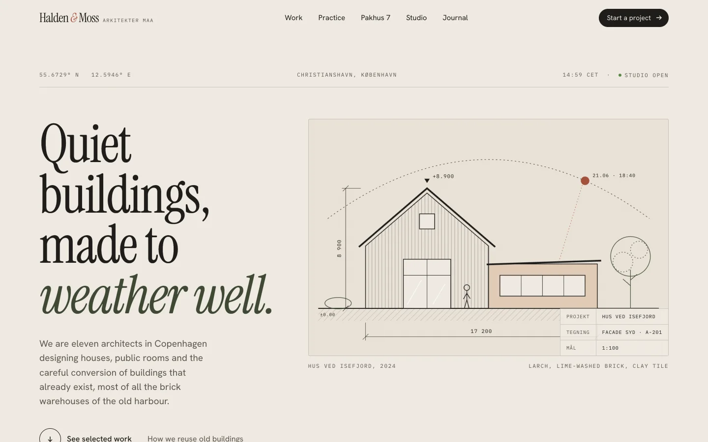 Architects, by Claude on its own: warm paper, a serif headline with an italic word, a pill above it.