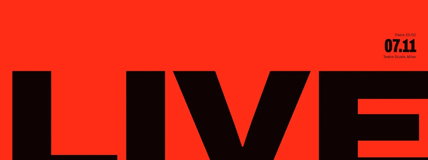 A red events page: the date 07.11 and a giant black word LIVE cropped by the bottom edge.